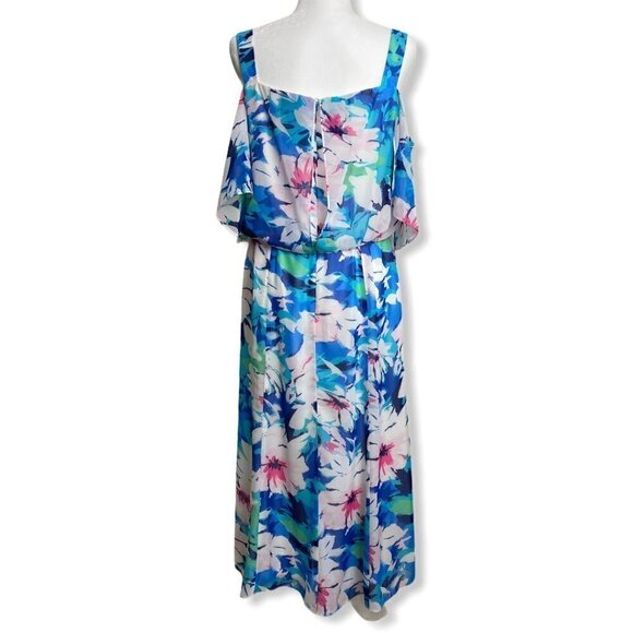 Nine West Midi Dress Tropical Floral Cold Shoulder Flutter Sleeve Womens Size 12 - Picture 10 of 10